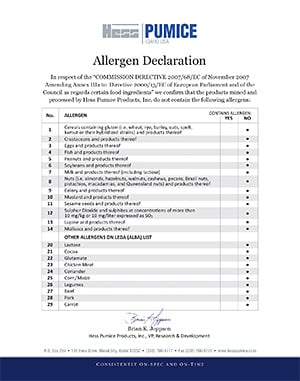 pumice allergen declaration