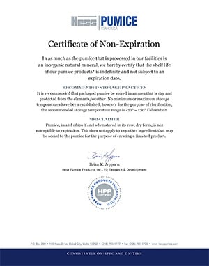 pumice non-expiration certificate
