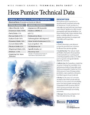 Hess pumice grade technical data sheet back